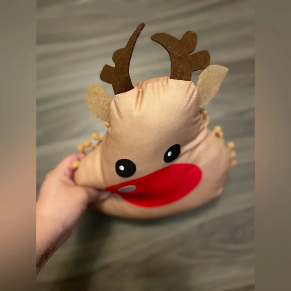 Holiday Time Christmas 11 inch Reindeer Decorative Pillow Plush
